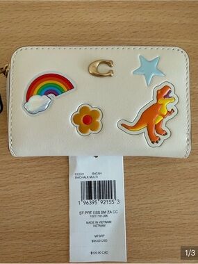 Coach Essential Small Zip Around Card Case With Sticker Print Rexy, rainbows